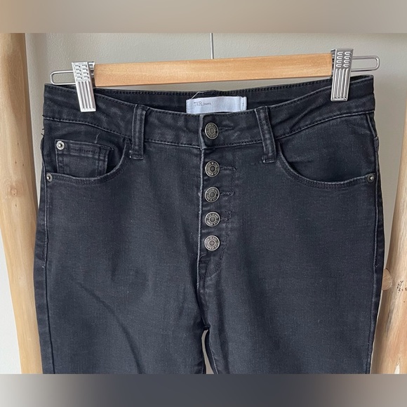 TNR Black High Rise Skinny Jeans Button Fly Distressed Hem Stretch Denim 2/26 - Picture 3 of 6